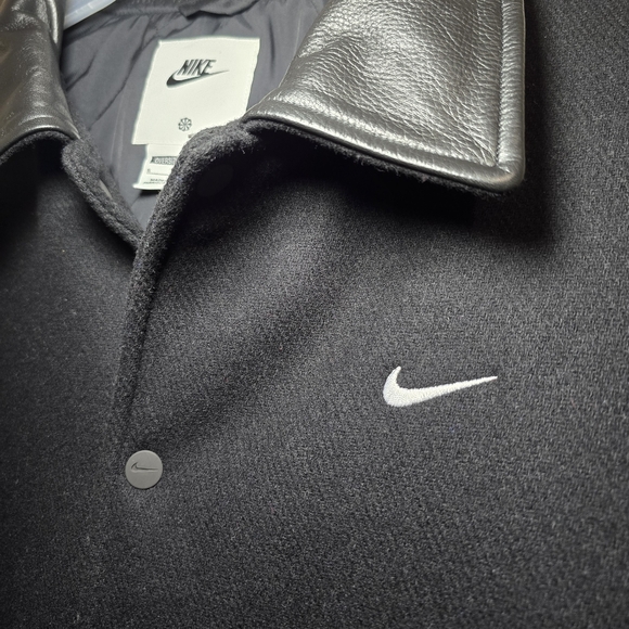 Nike Solo Swoosh Wool Varsity Jacket Leather Black Men S FZ1168-010 New - Picture 7 of 10